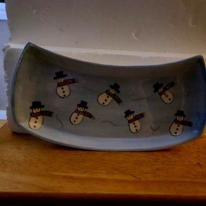 Snowman Dressed for Winter - White & Blue 12" serving Plate Belle Casa by Ganz